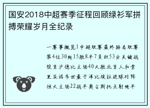 国安2018中超赛季征程回顾绿衫军拼搏荣耀岁月全纪录